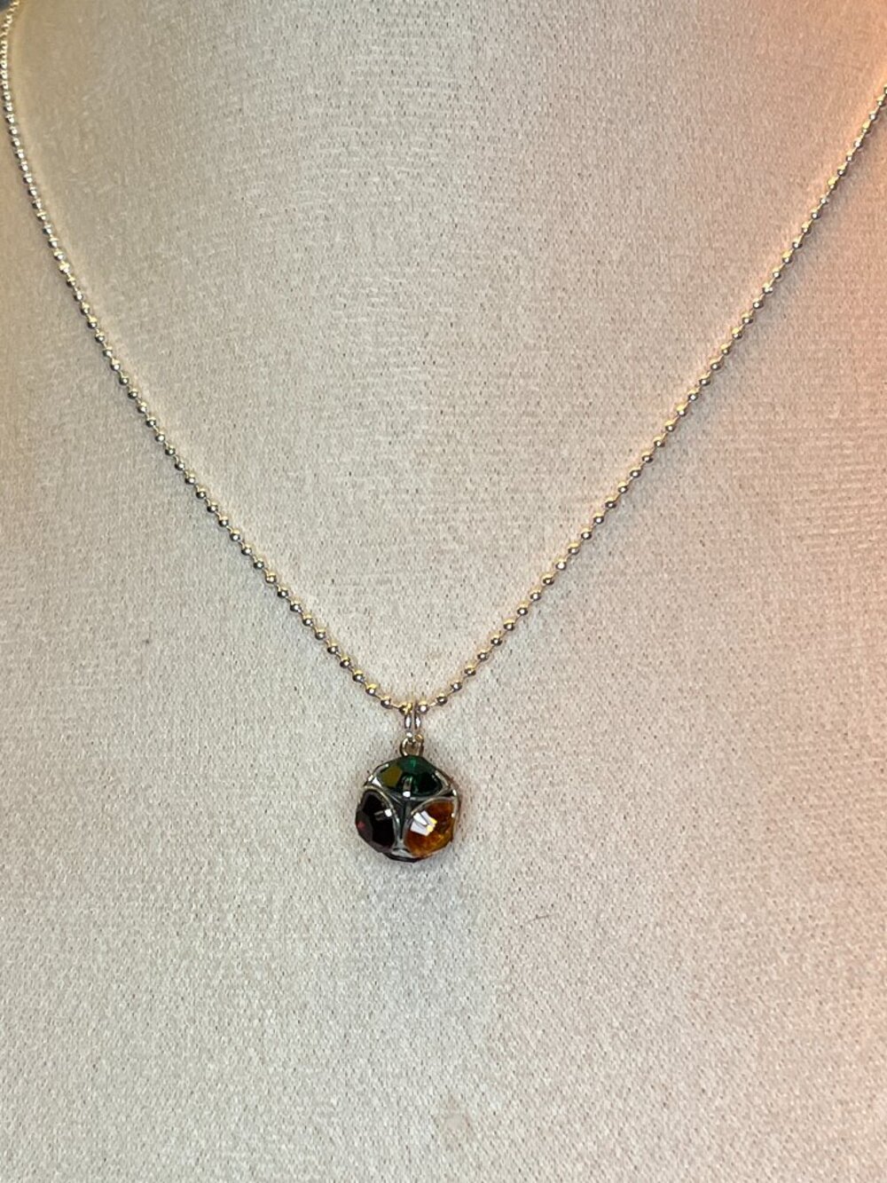 Swarovski necklace featuring round, multicolored crystals
